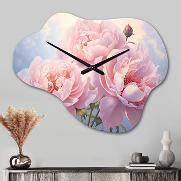 Pink Peony Perfection II - Asymmetric Metal Wall Clock